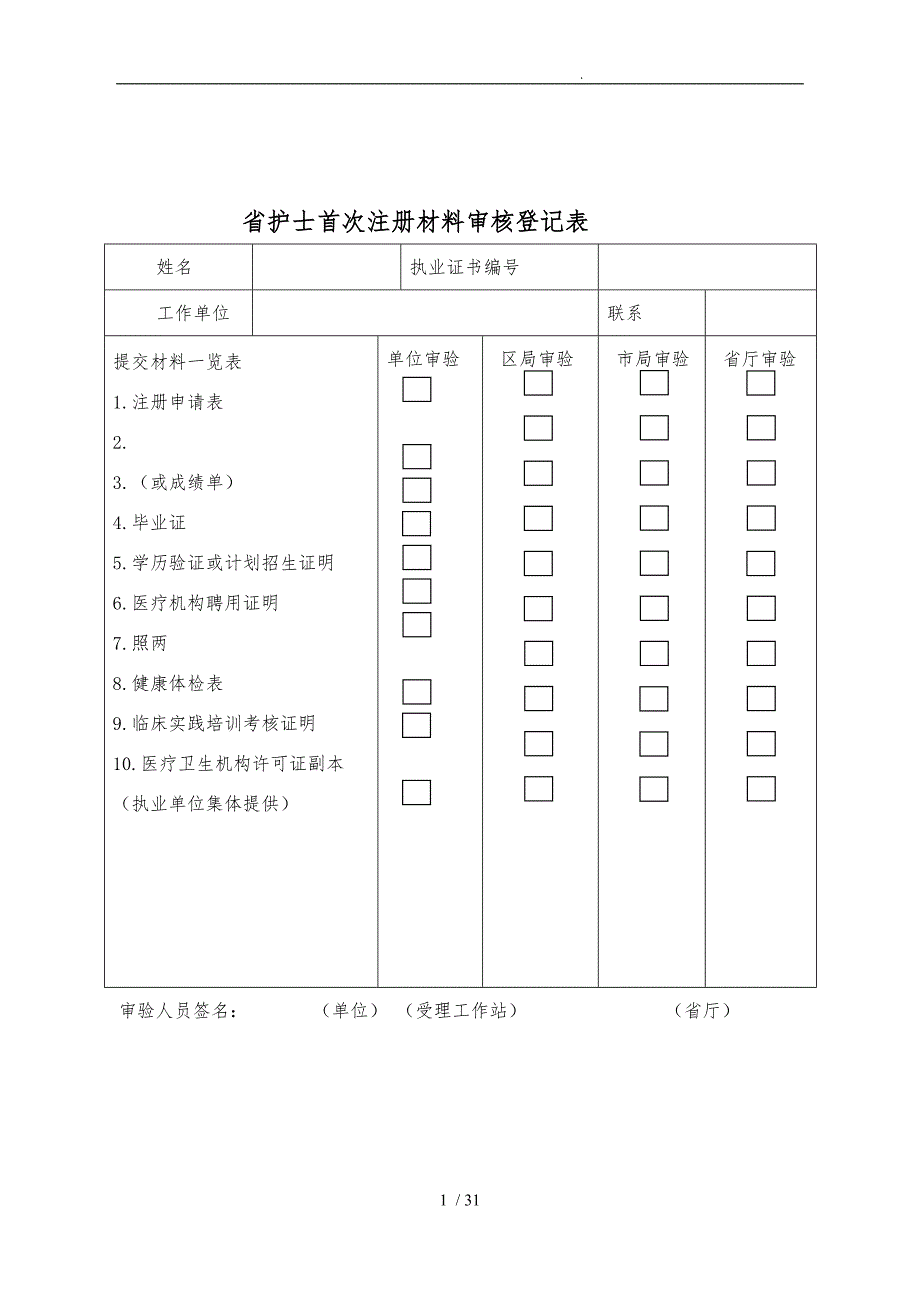 广东护士首次注册材料审核登记表_第1页