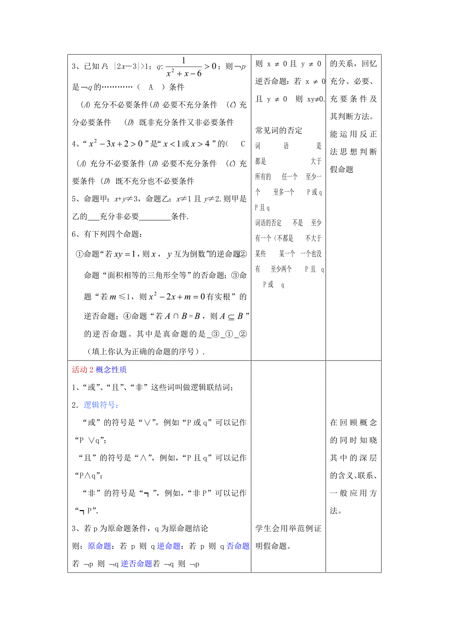 高中数学上册 1.4《命题的形式及等价关系》教案（1） 沪教版_第2页