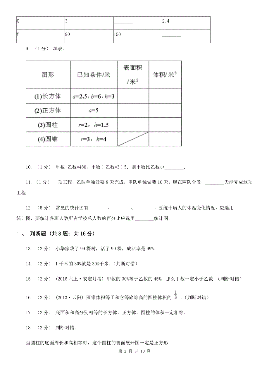 四川省宜宾市六年级下学期期中数学试卷_第2页