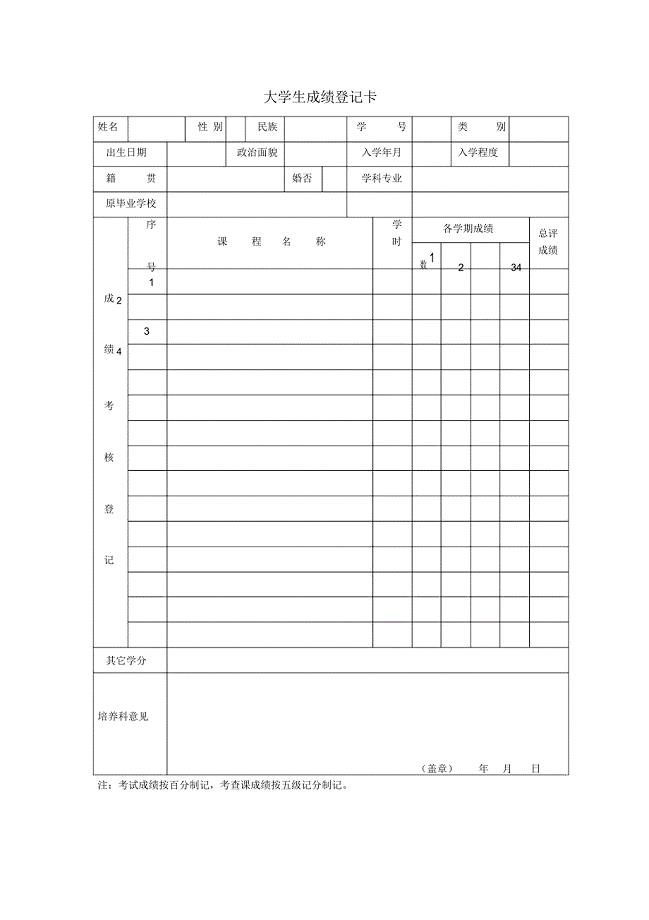 大学生成绩登记卡