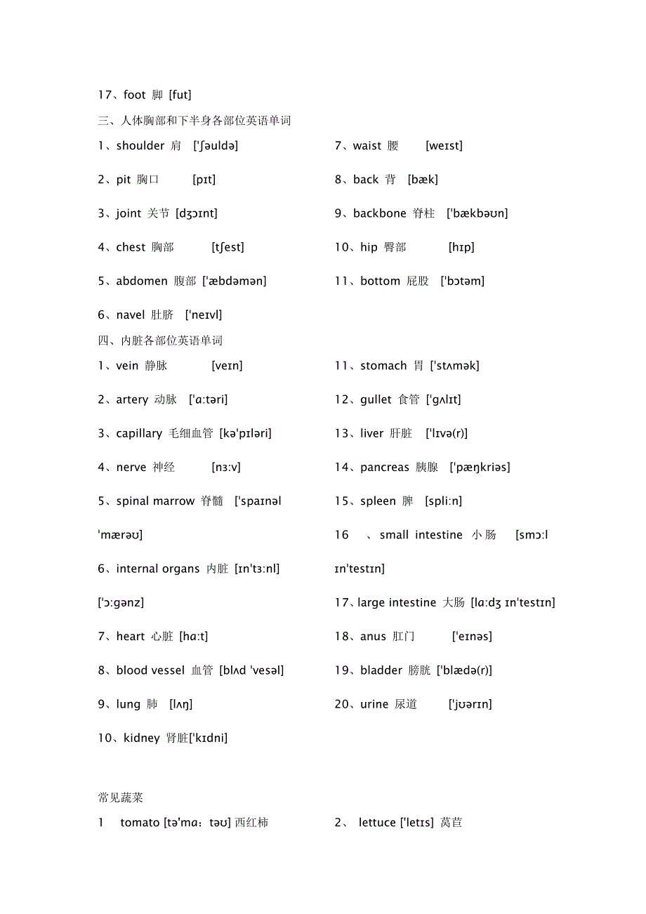 人体各部位英语单词含音标_第2页