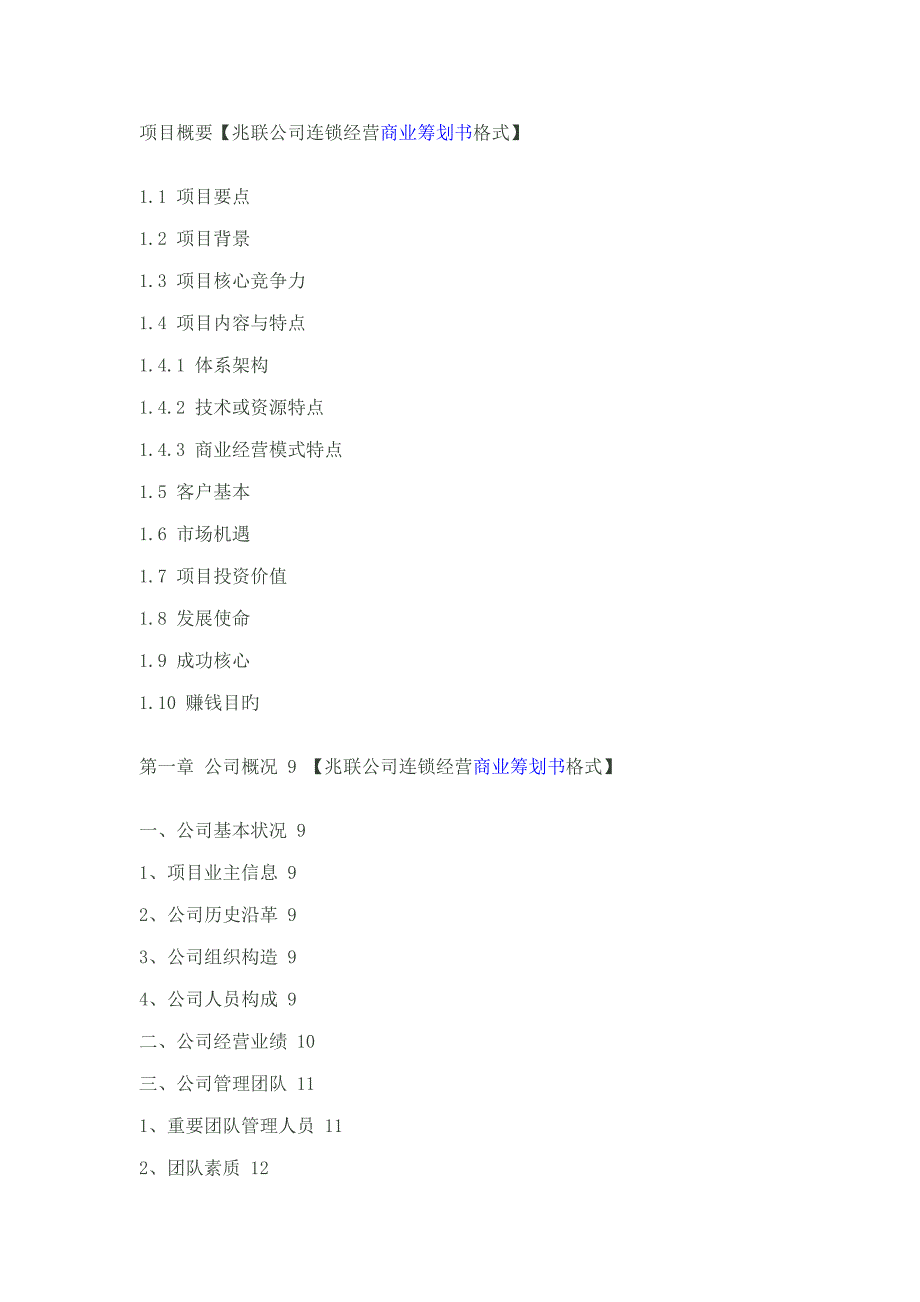 连锁经营商业综合计划书格式_第1页