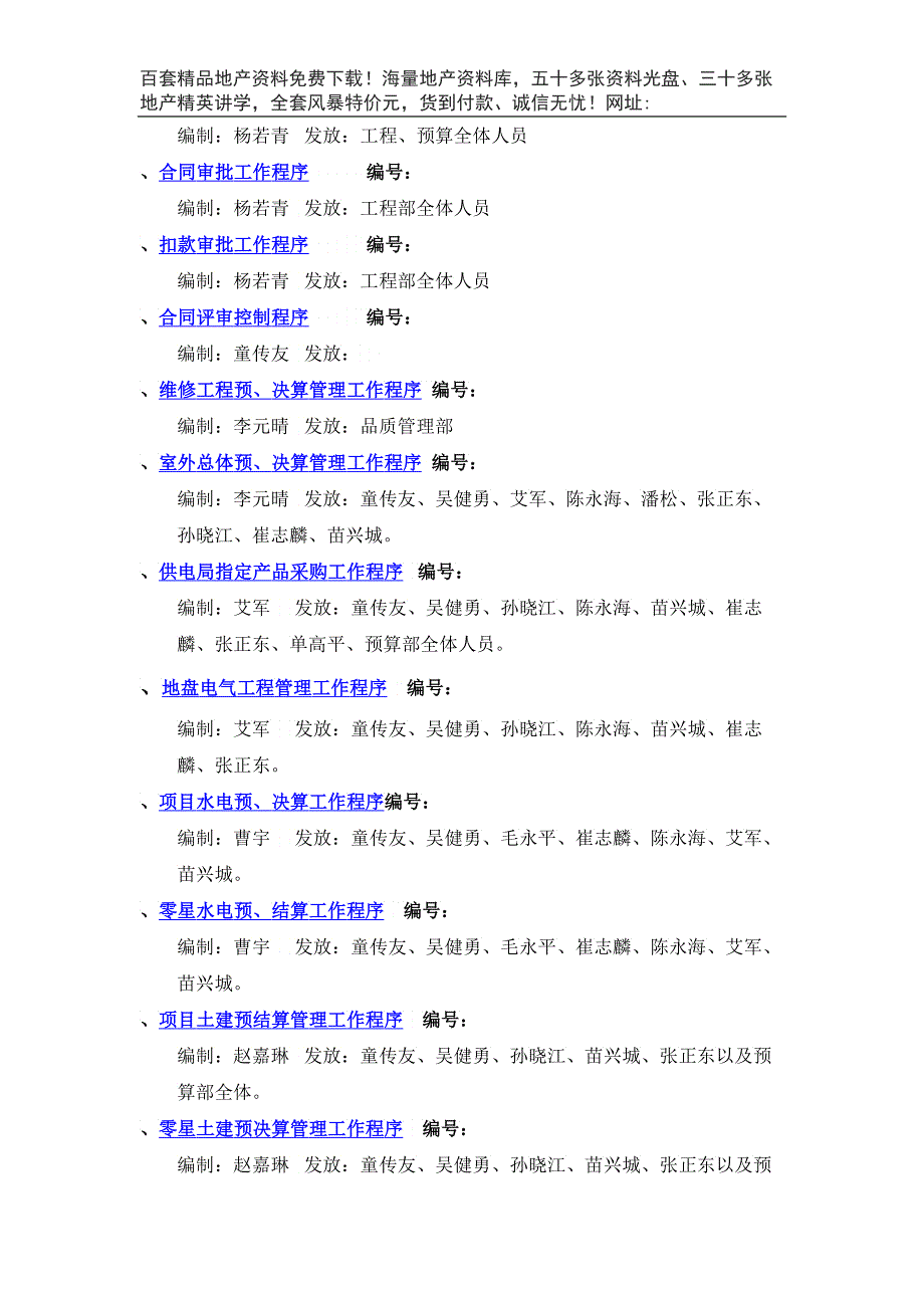 工程部标准工作程序文件目录_第2页