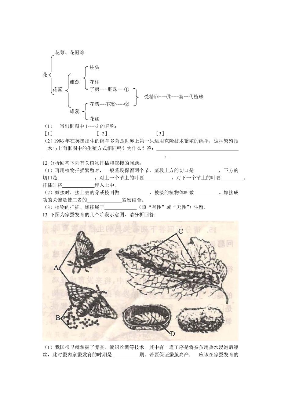 人教版八下第一章生物的生殖和发育测试题(含答案)_第2页