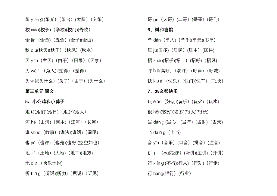 人教部编版小学一年级下册字词(带拼音)_第3页