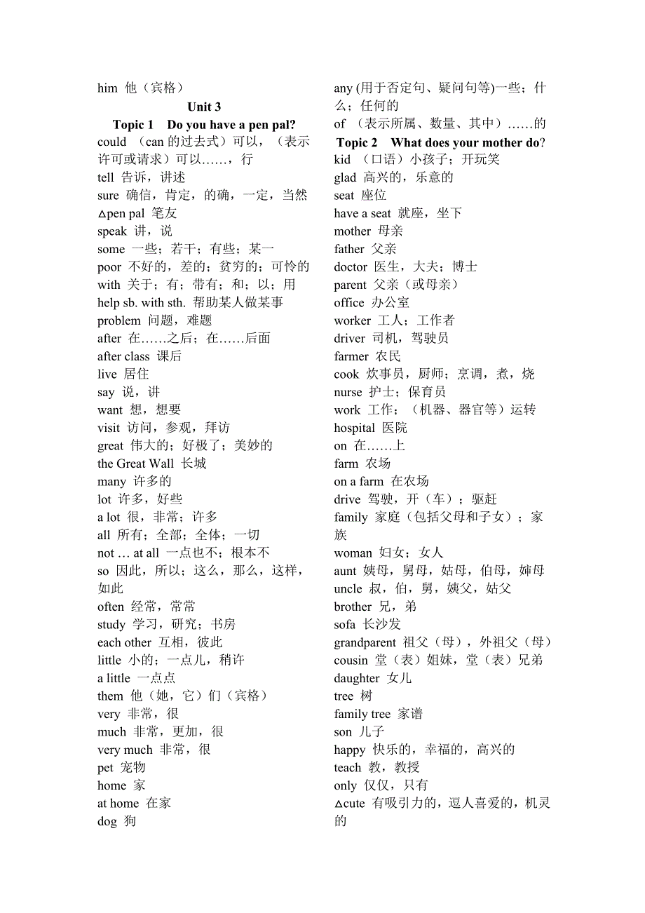 仁爱七年级上册英语单词表_第4页