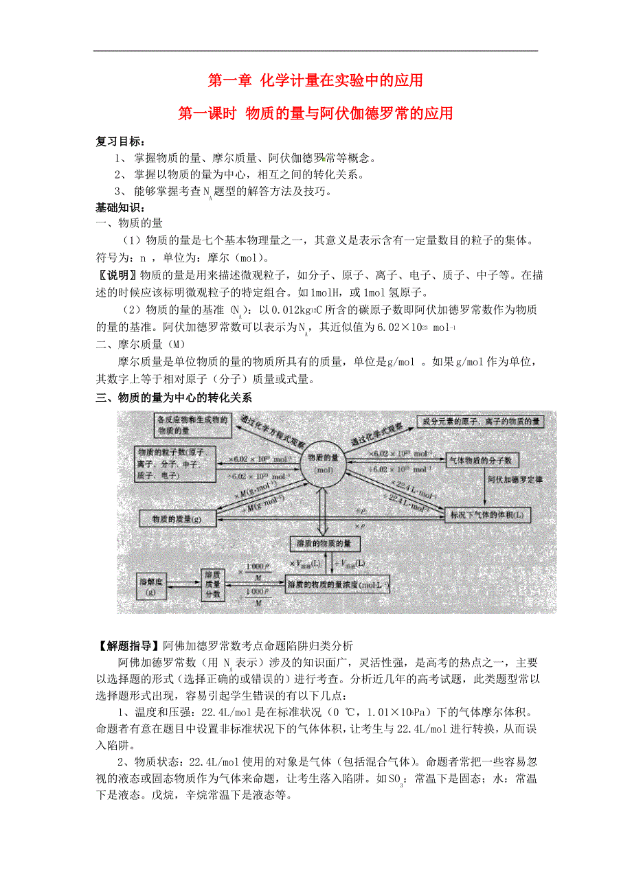 2013届高三化学一轮复习 第1章 化学计量在实验中的应用教案_第1页