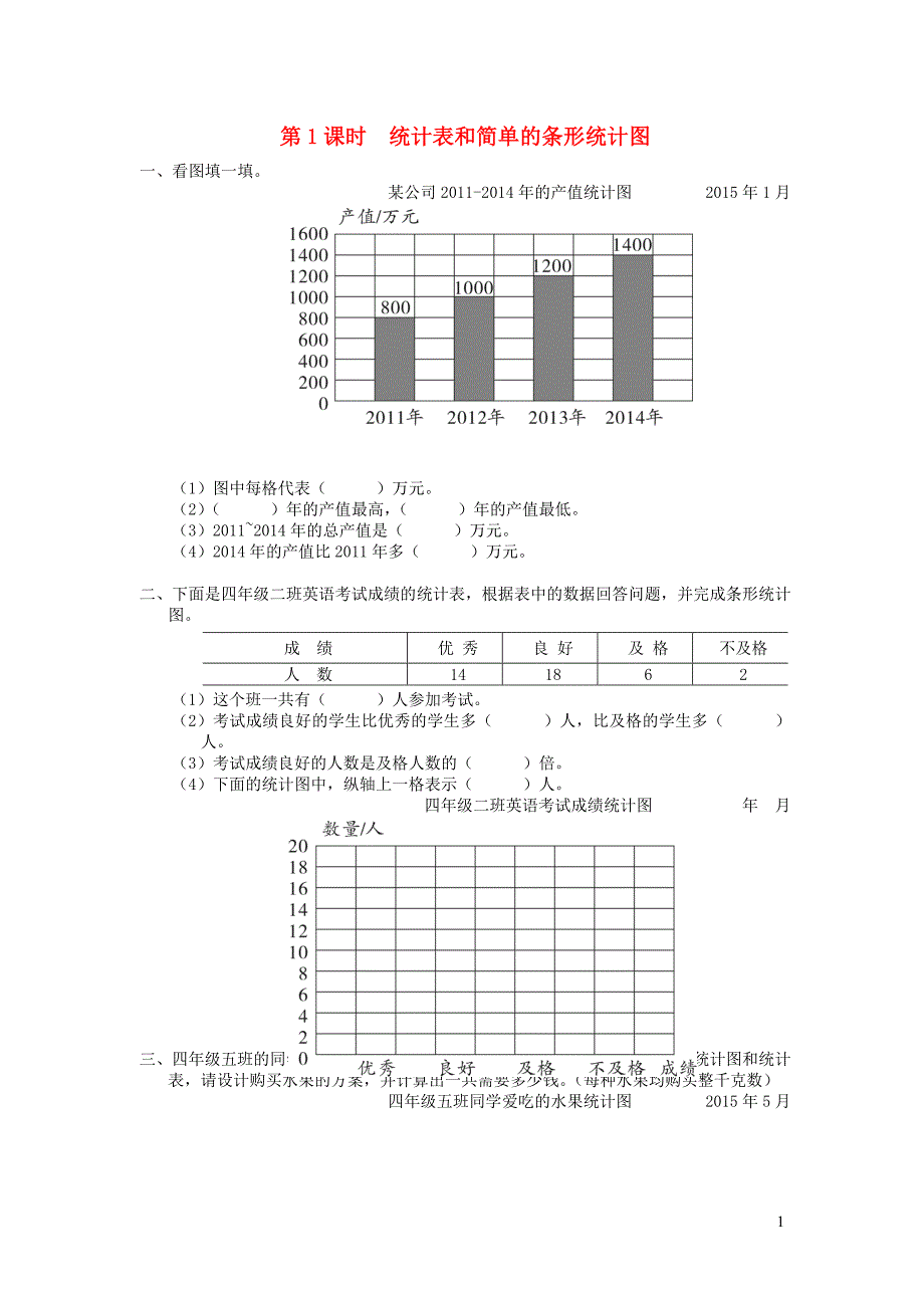 四年级数学上册 第四单元 统计表和条形统计图（一）第1课时 统计表和简单的条形统计图课堂作业设计 苏教版_第1页