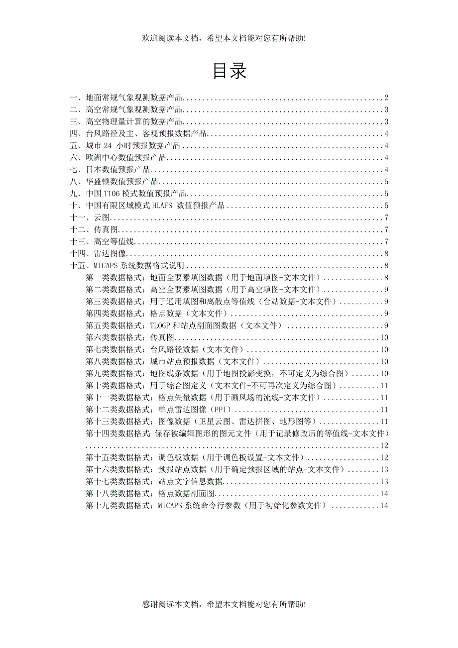 卫星气象数据接收系统数据产品一览表_第1页