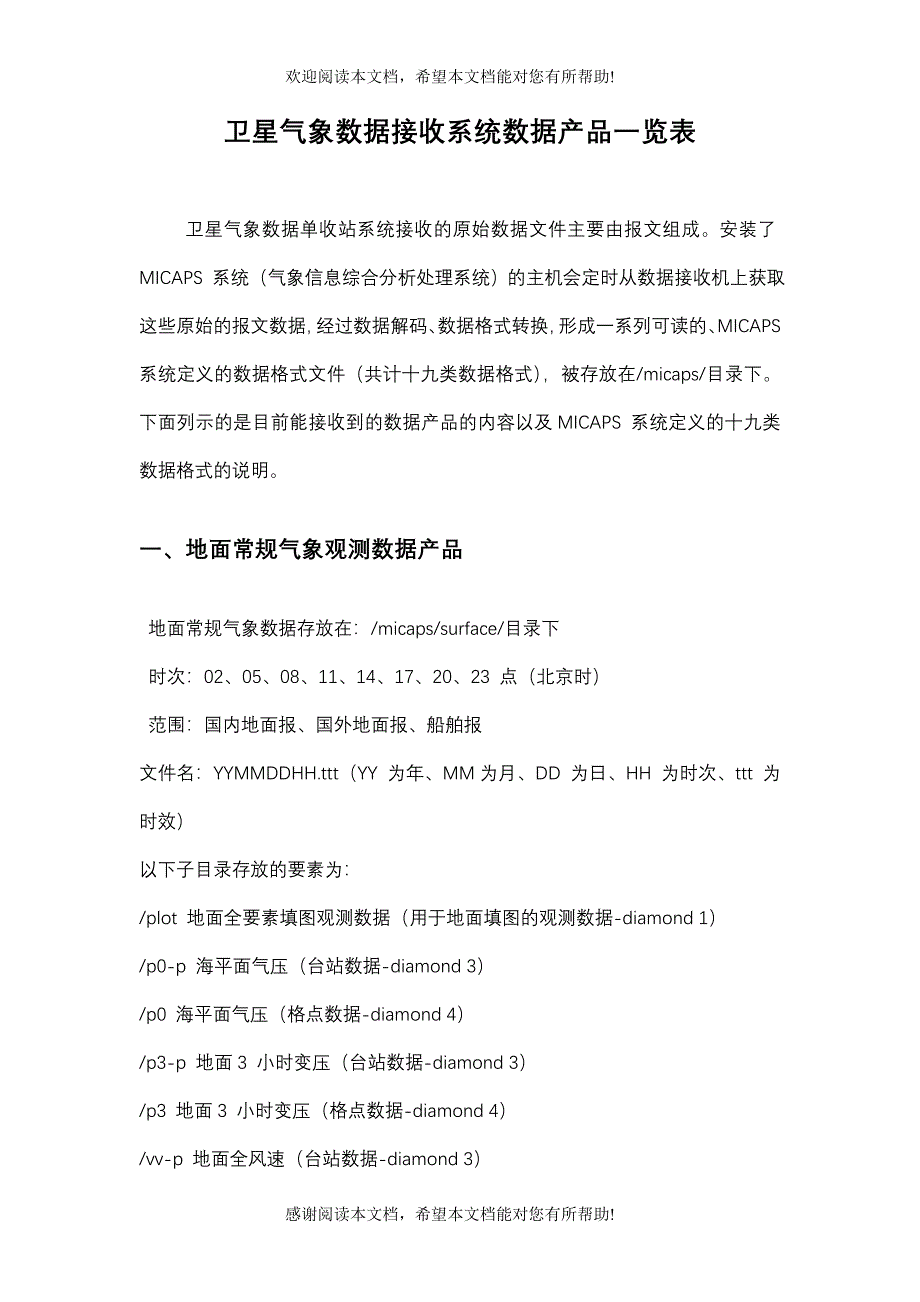 卫星气象数据接收系统数据产品一览表_第2页