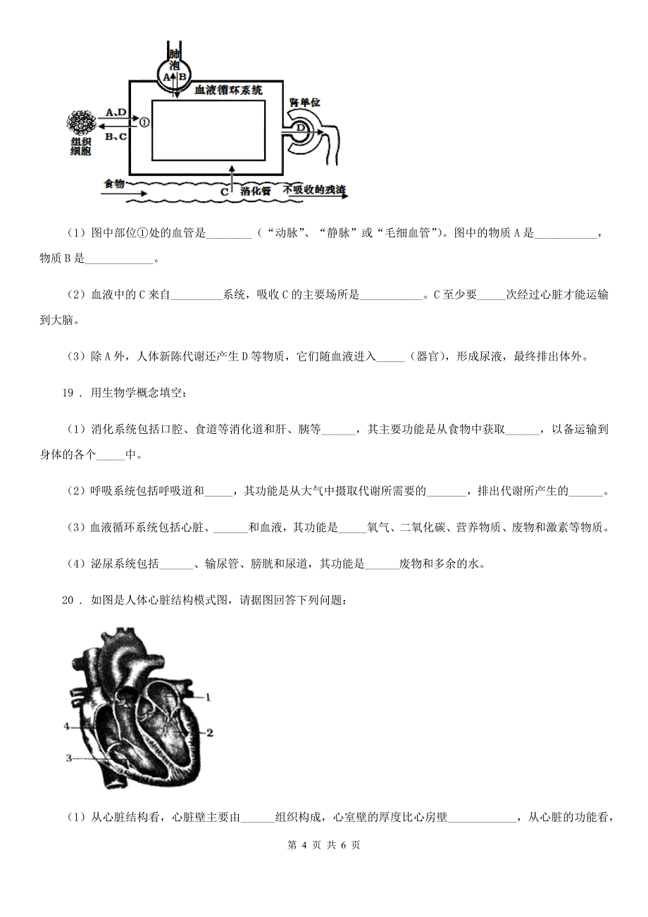 河南省2020年（春秋版）七年级下册生物 第11章 人体代谢废物的排出 章节检测题A卷_第4页