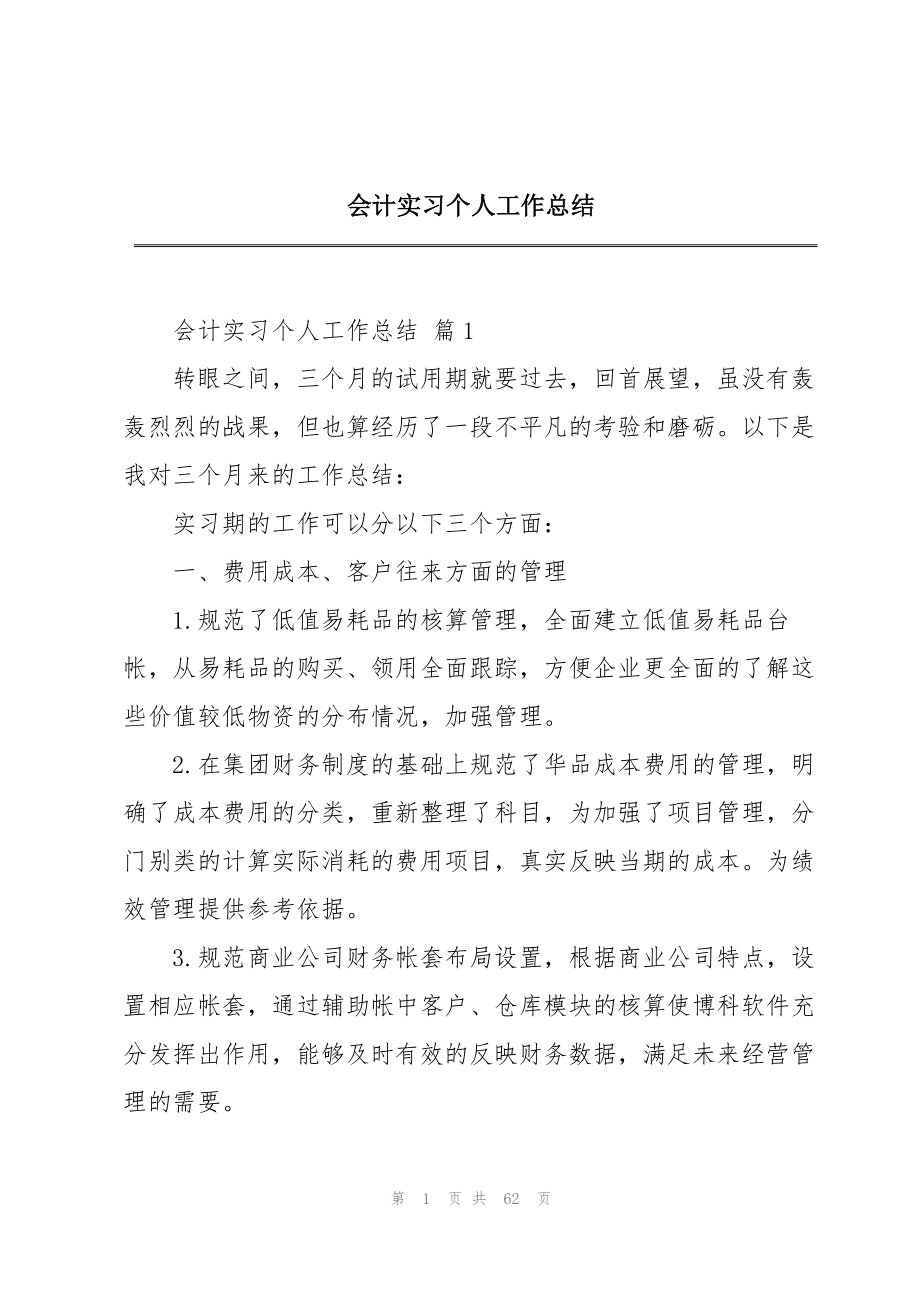 2023年会计实习个人工作总结.docx_第1页