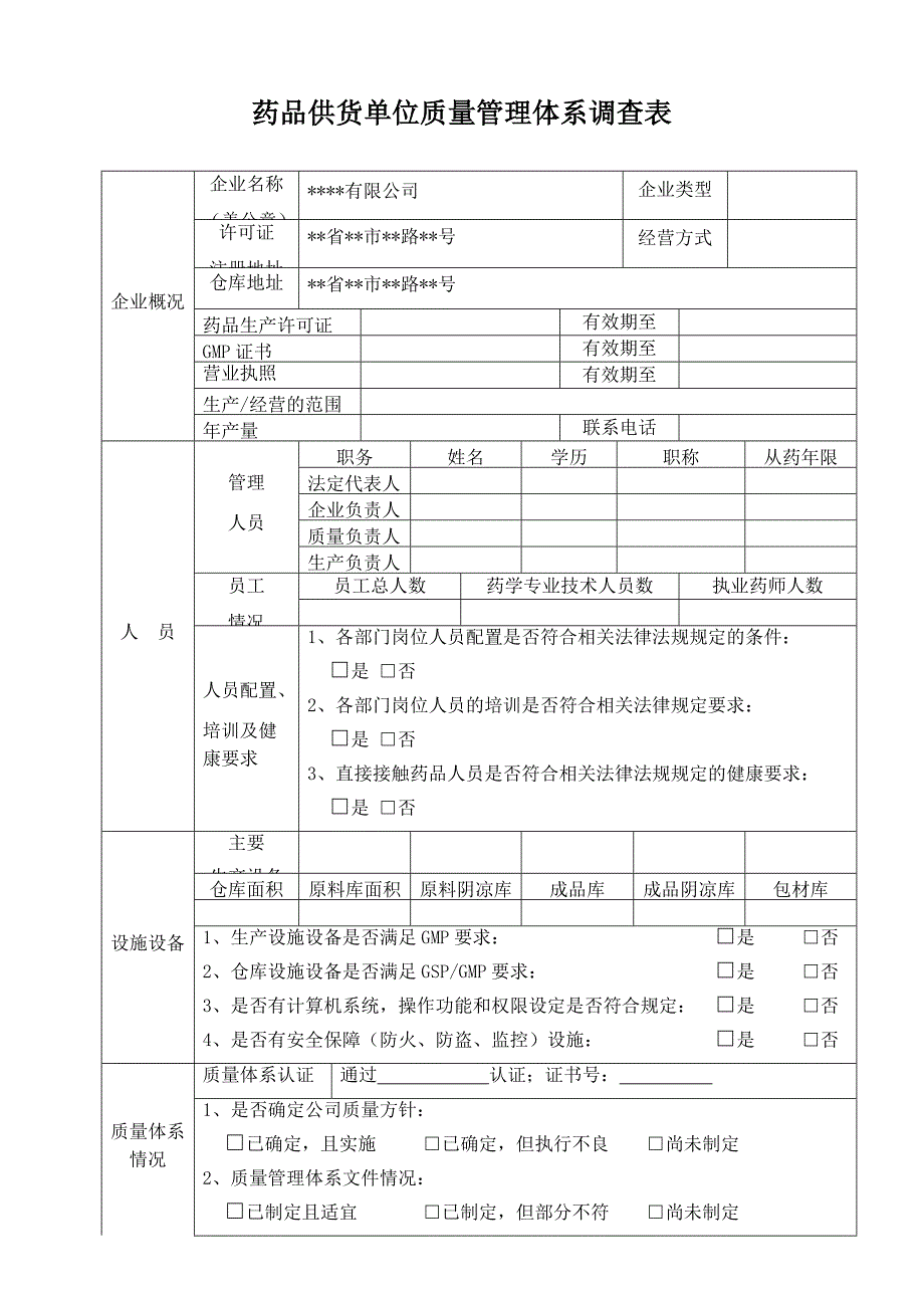 质量体系调查表_第1页