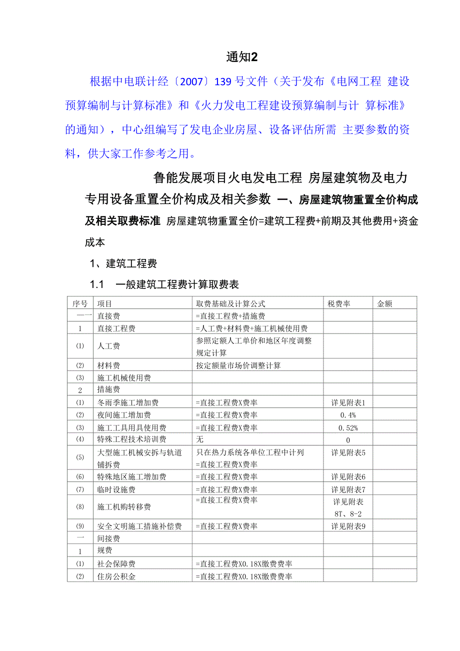 火电工程建设费用定额及取费参数参考资料_第1页