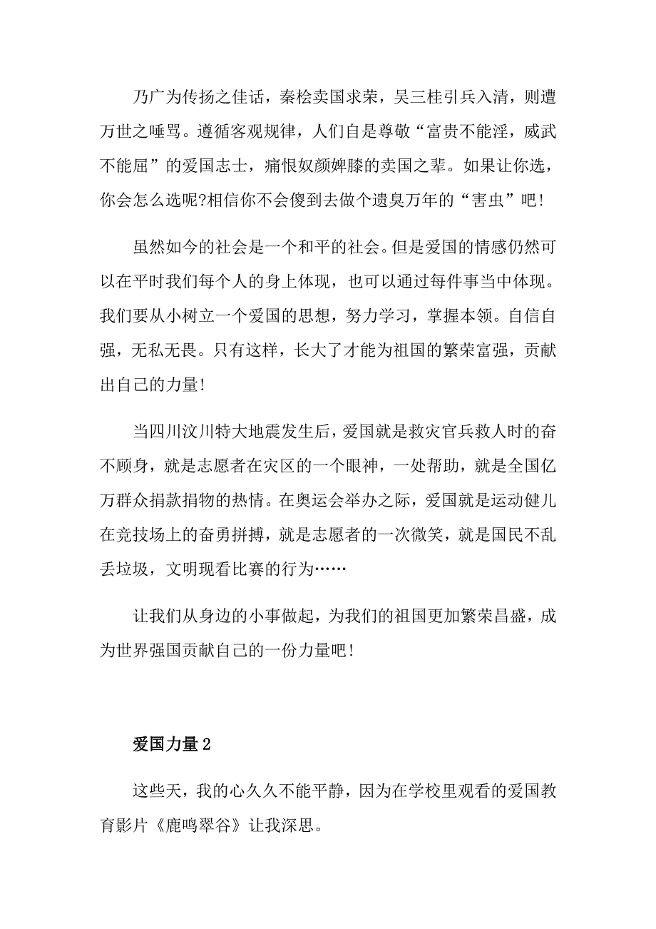 高中生5篇《爱国力量》作文800字_第2页