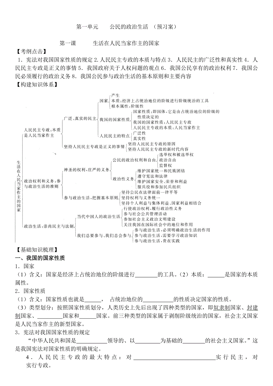 新人教版高中思想政治必修2公民的政治生活精品学案_第1页