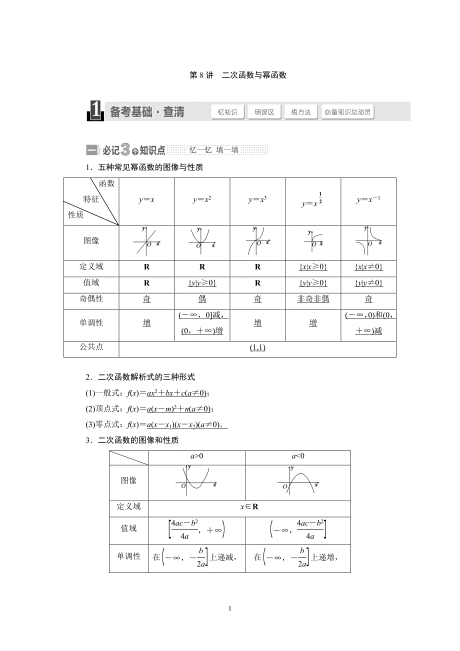 8讲二次函数与幂函数_第1页