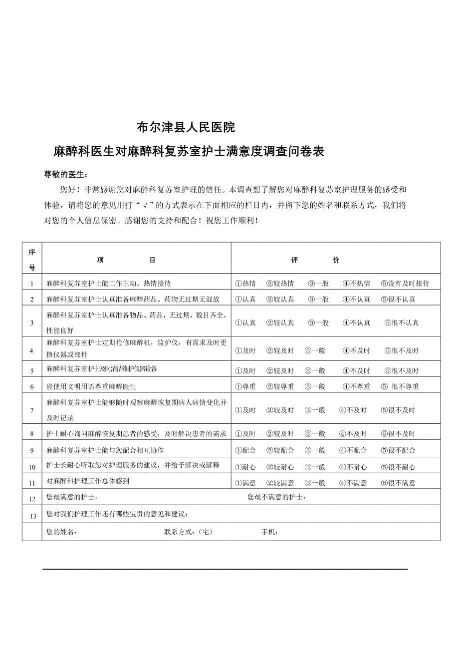 2013新版修改后患者满意度体验调查问卷表_第5页