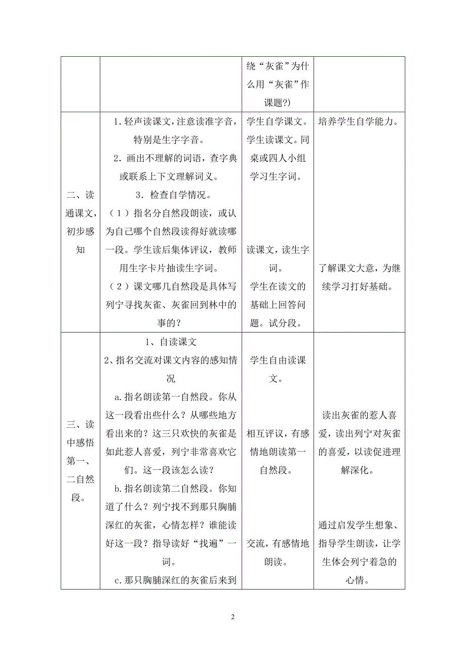 5灰雀教案表格式.doc_第2页