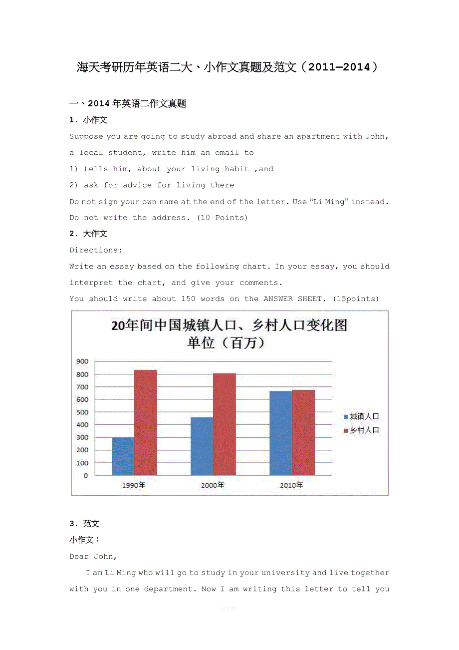 历年英语二考研作文真题范文.doc_第1页