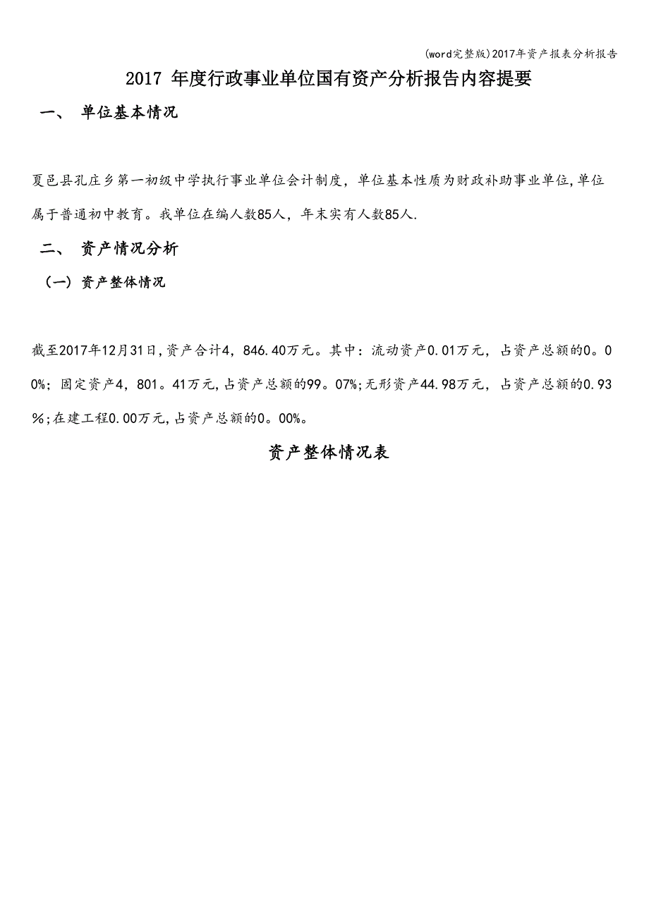 (word完整版)2017年资产报表分析报告.doc_第1页