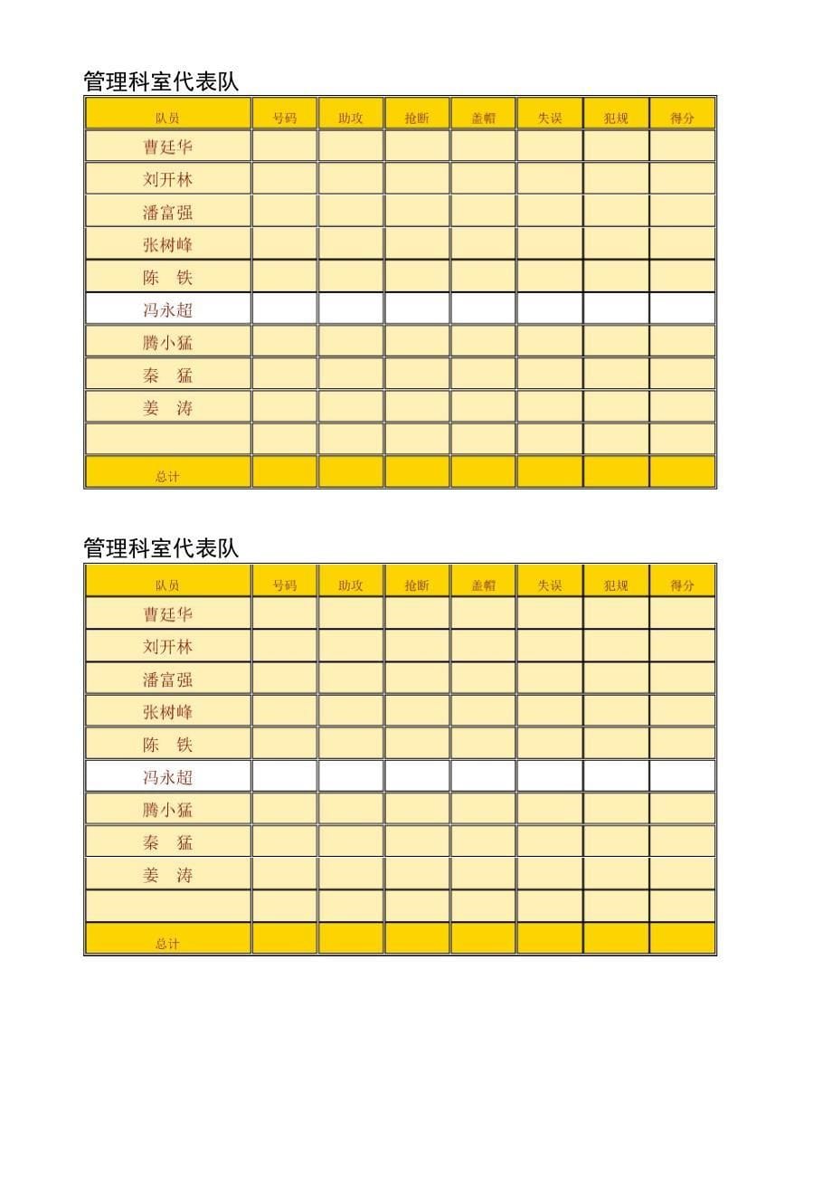 篮球比赛球员技术统计表_第5页