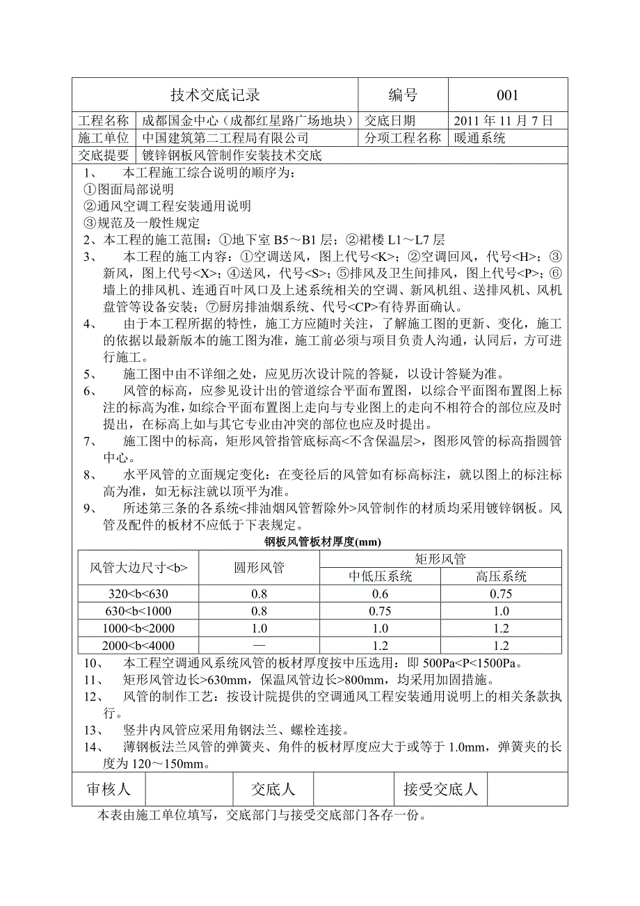 风管安装技术交底_第1页