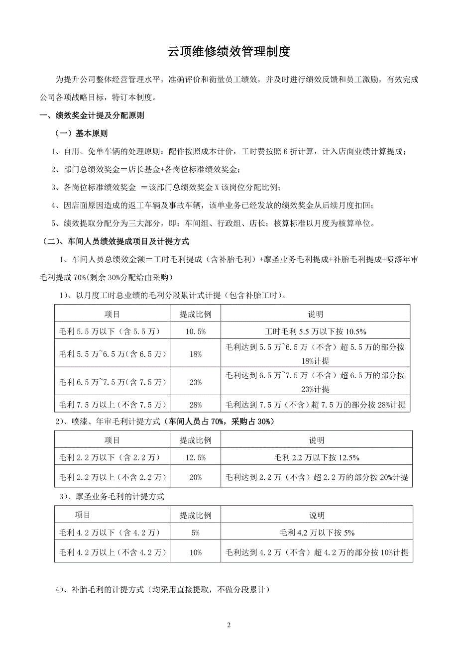 销售提成制度汽车维修绩效提成方案_第2页