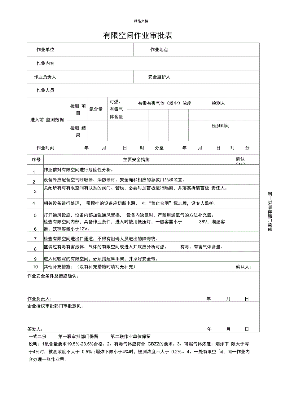 有限空间作业审批表范本_第1页