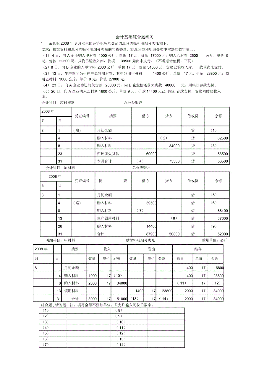 会计基础综合题练习(含答案)[1]_第1页