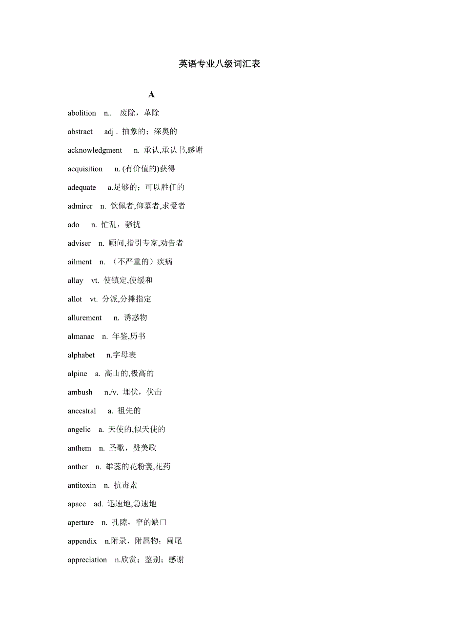 新版英语专业八级词汇表_第1页