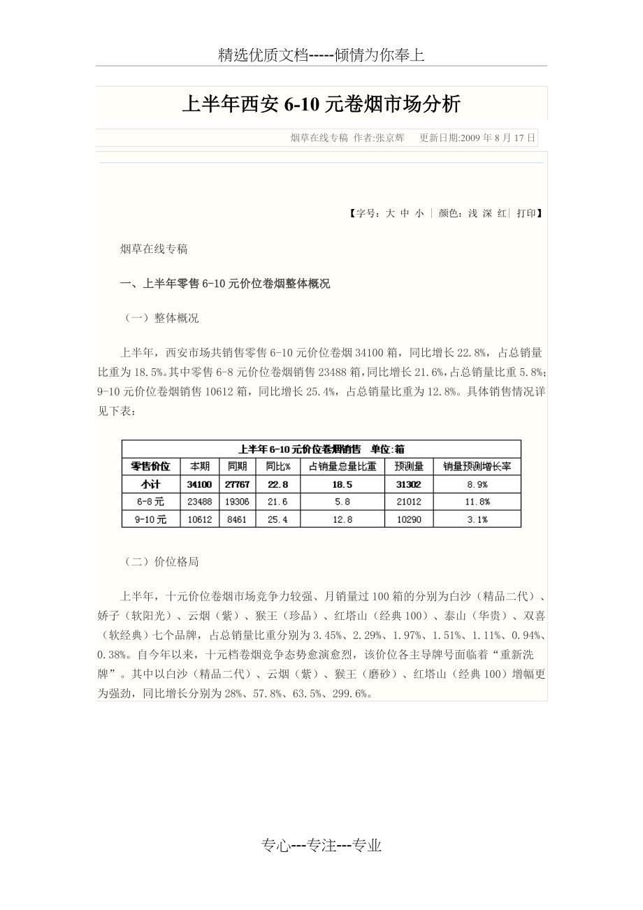 上半年西安6-10元卷烟市场分析_第1页