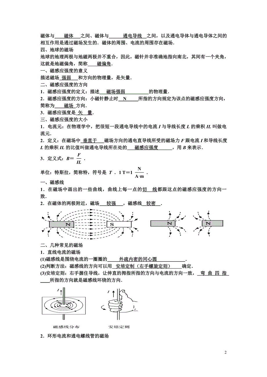 磁场知识点学案 - 答案版.doc_第2页