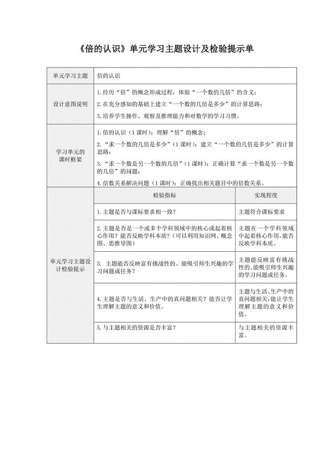 单元学习主题设计及检验提示单