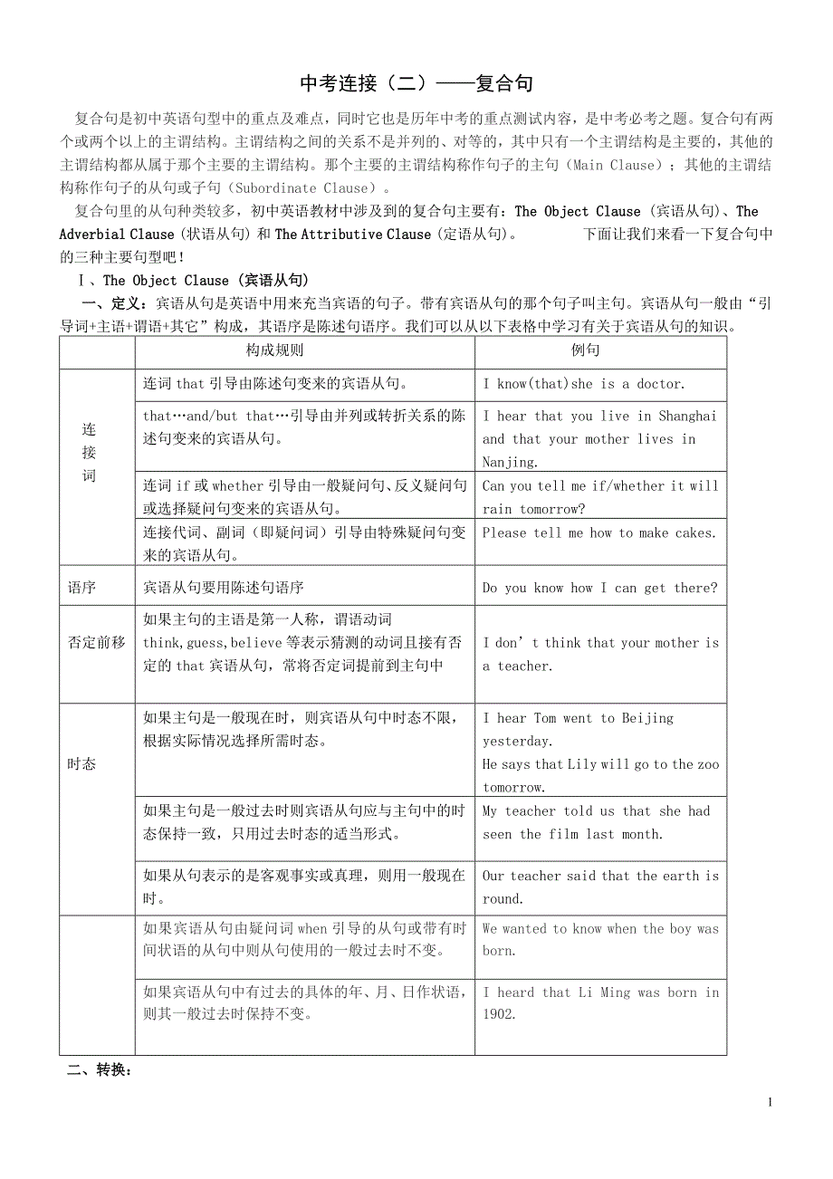 绝对经典：中考英语复合句复习资料.doc_第1页