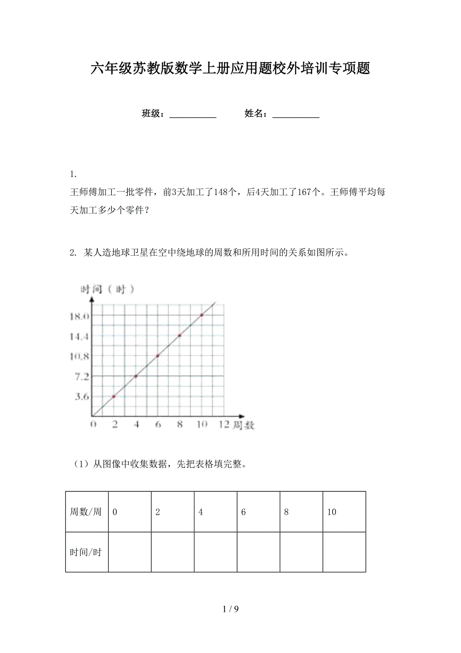六年级苏教版数学上册应用题校外培训专项题_第1页