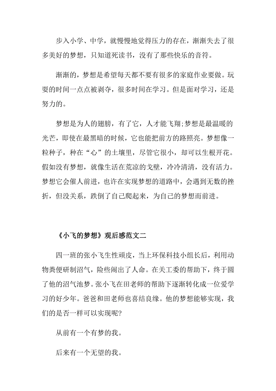 《小飞的梦想》电影观后感范文400字_第2页