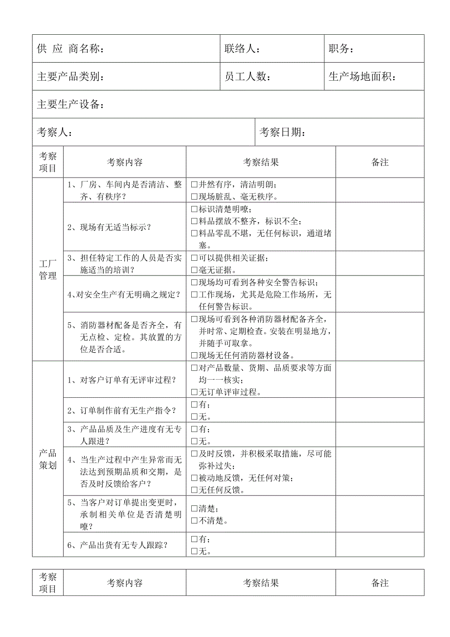 供应商实地考察查检表(doc 3页).doc_第1页