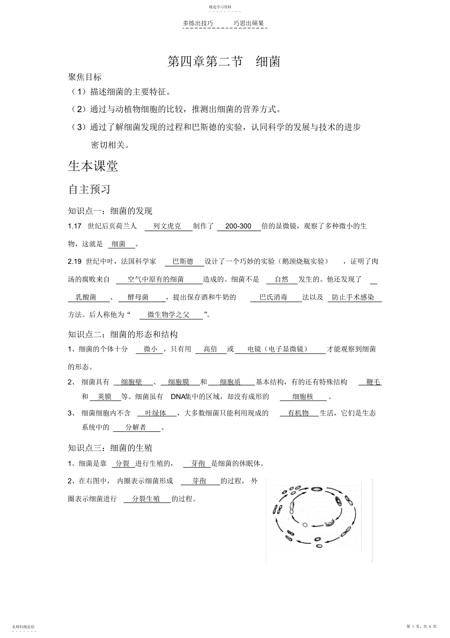 2022年人教版生物八年级上册第四章第二节细菌_第1页