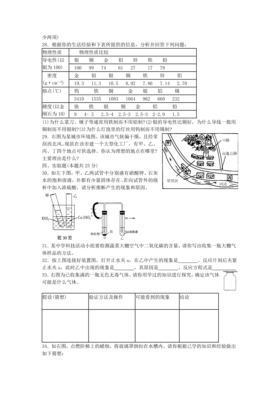 2002年全国初中学生化学素质和实验能力竞赛辽宁赛区初_第4页