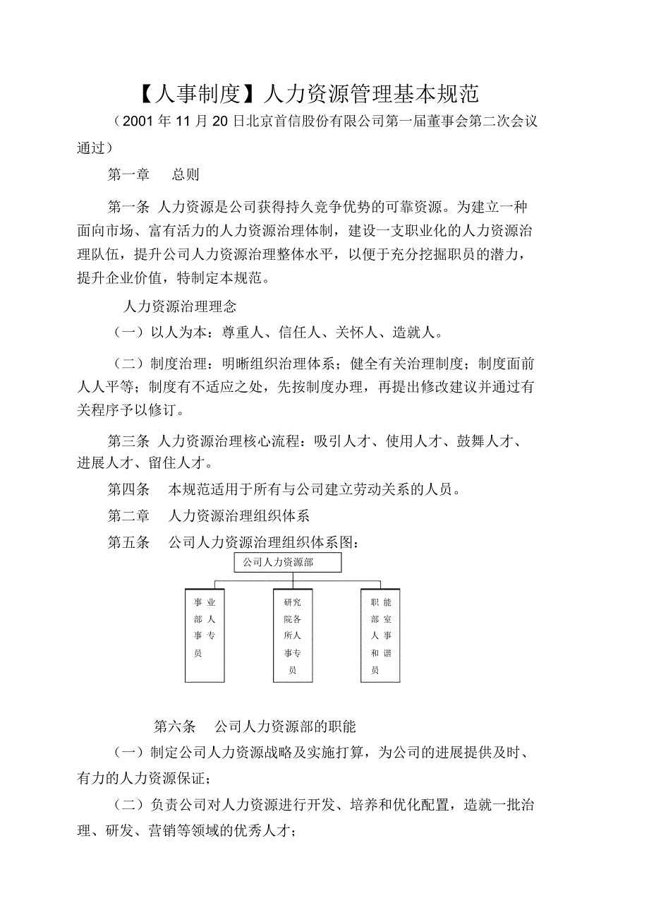 【人事制度】人力资源管理基本规范_第1页