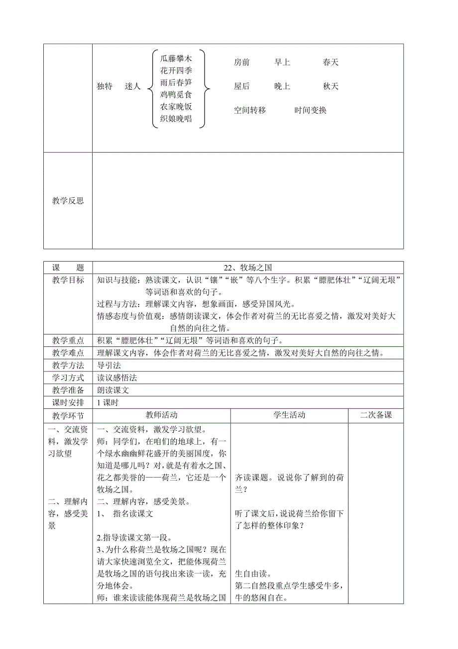 人教版四年级下册语文第六单元表格式教案_第4页