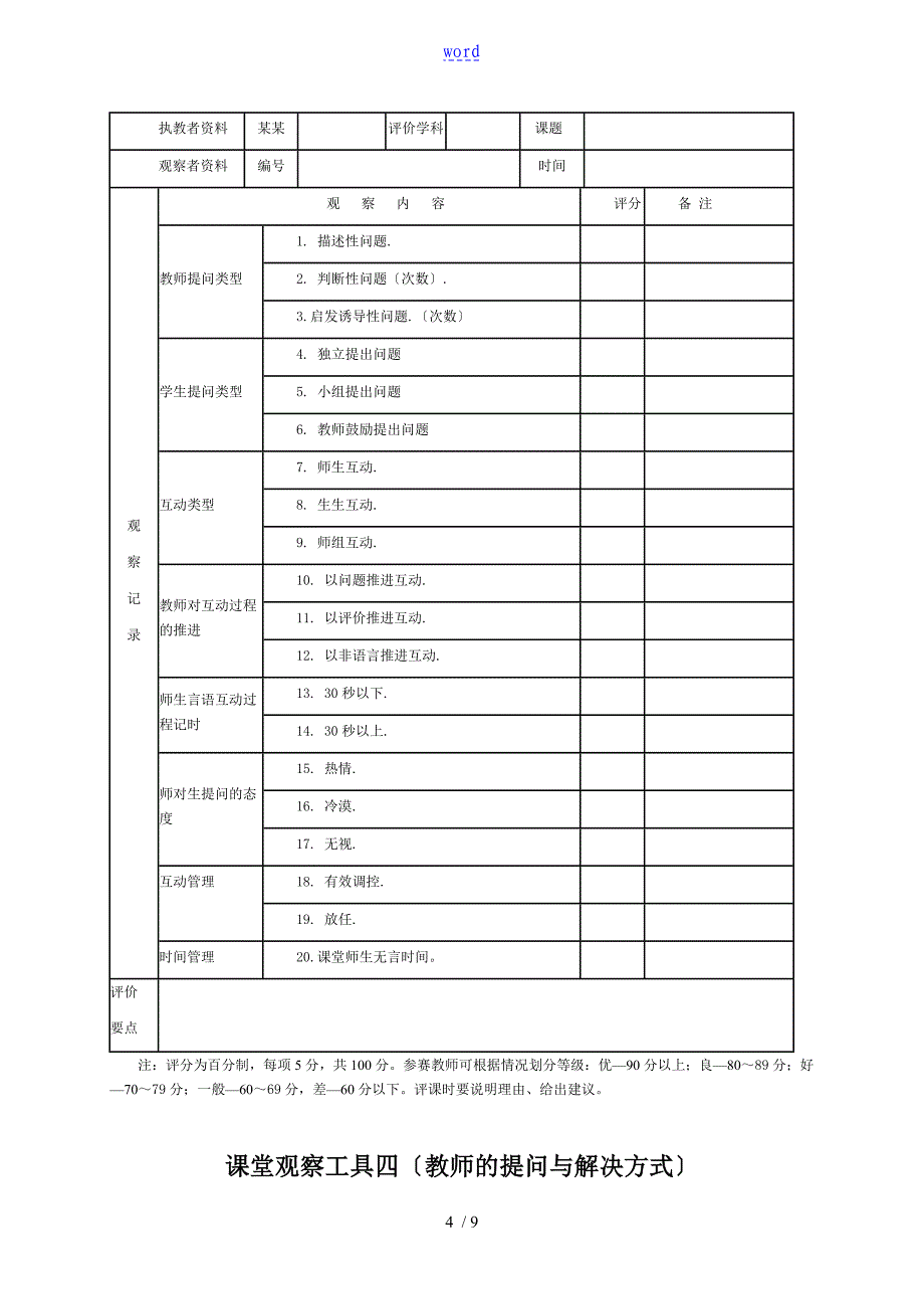 课堂观察量表参考_第4页