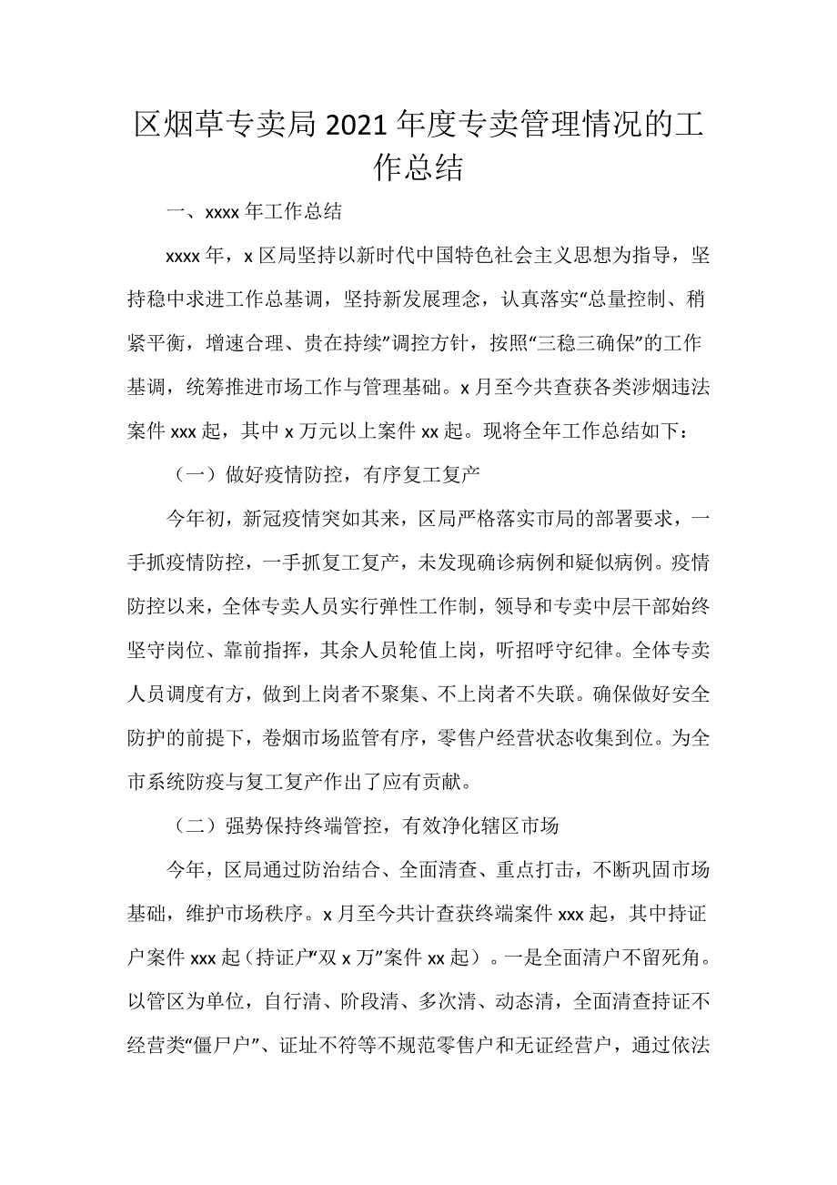 区烟草专卖局2021年度专卖管理情况的工作总结_第1页