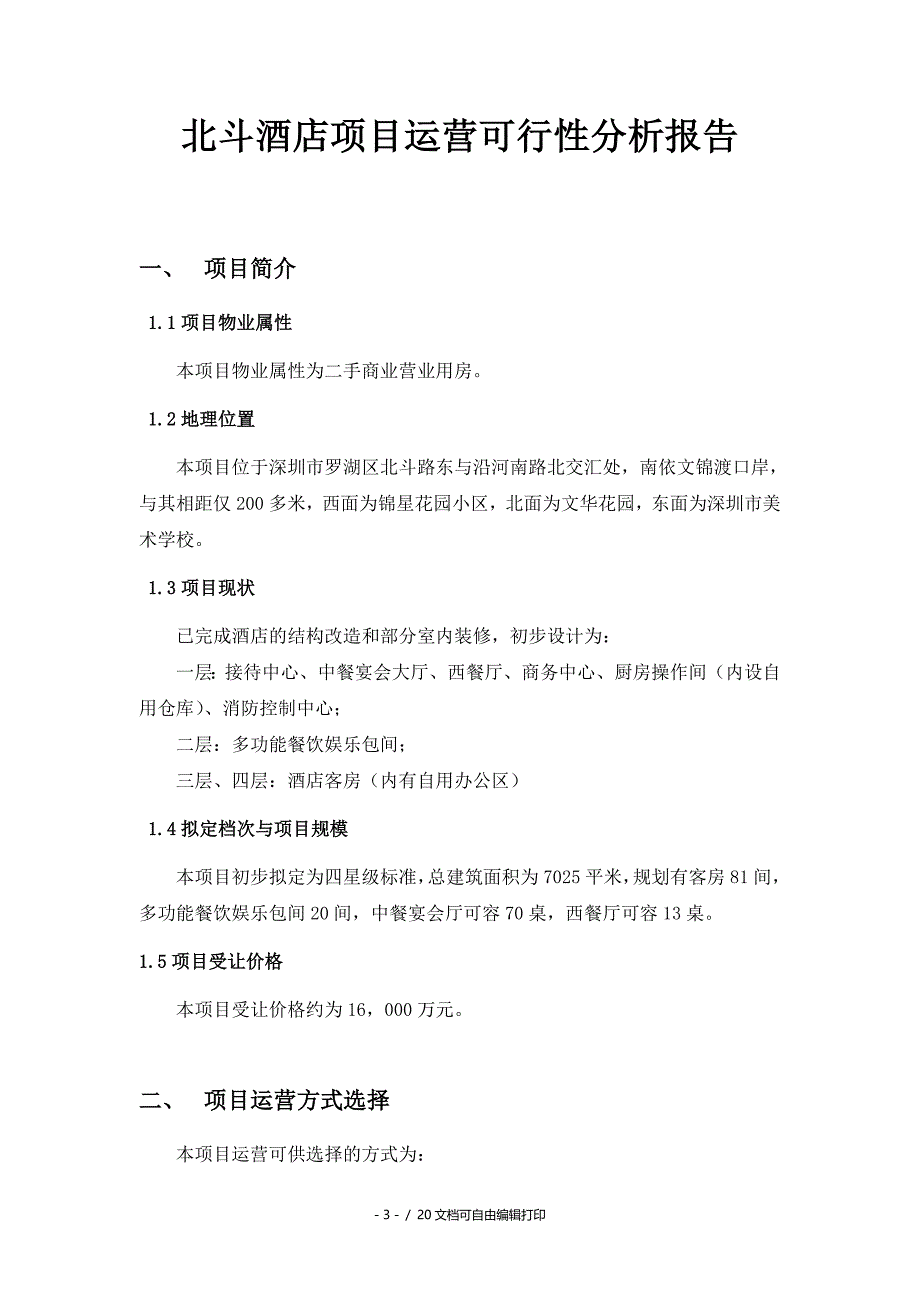 深圳市罗湖区北斗酒店项目运营可行性研究报告_第3页