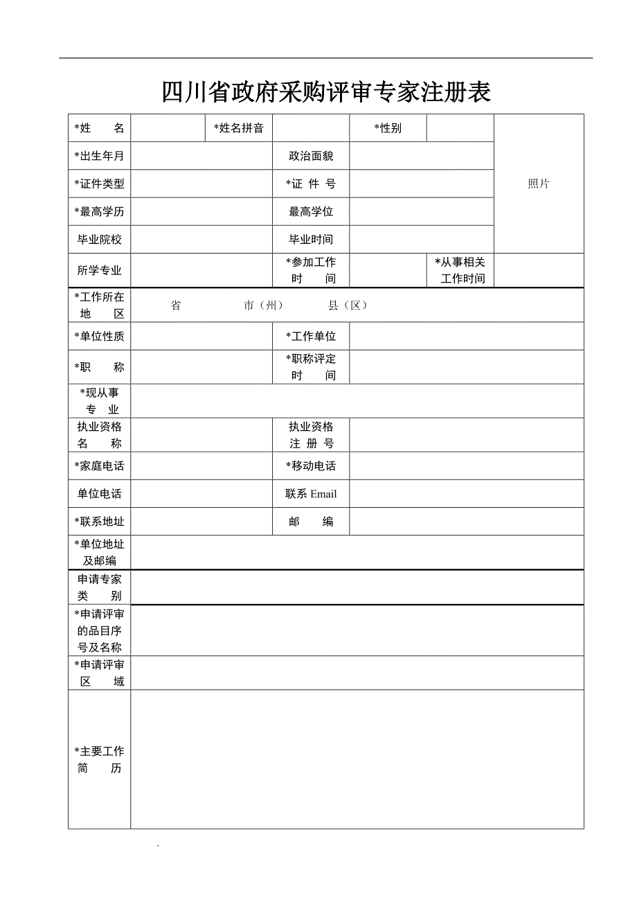 四川省政府采购评审专家注册表.doc_第1页