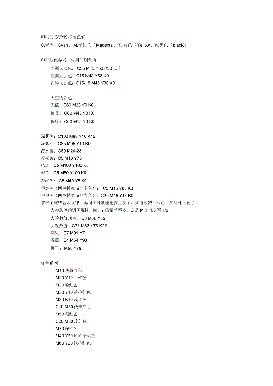 印刷的CMYK标准色值_第1页