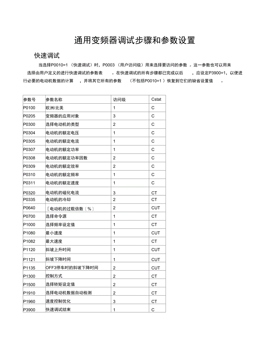 通用变频器调试步骤和参数设置_第1页
