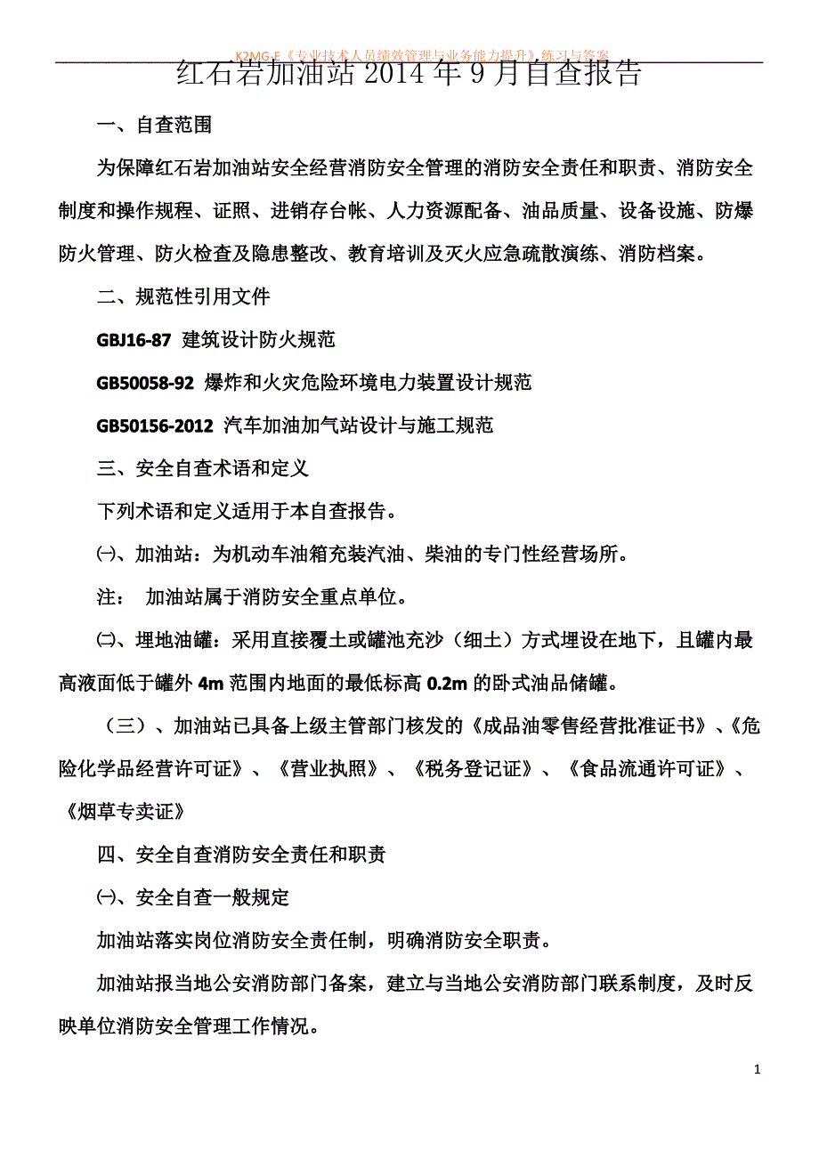 加油站_安全_自查报告_第1页