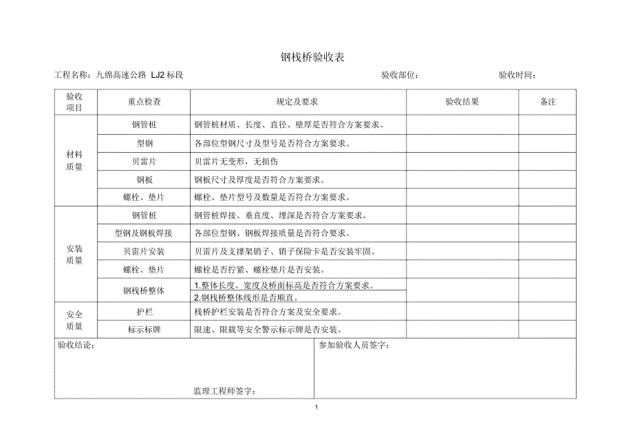 钢栈桥验收表精编版_第1页